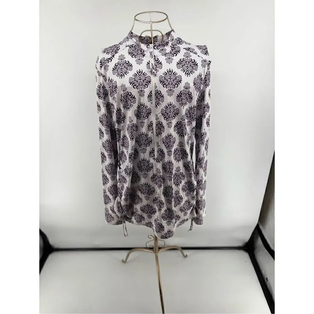 Title Nine Damask Print Athletic Top XL Purple White Long Sleeve Made USA